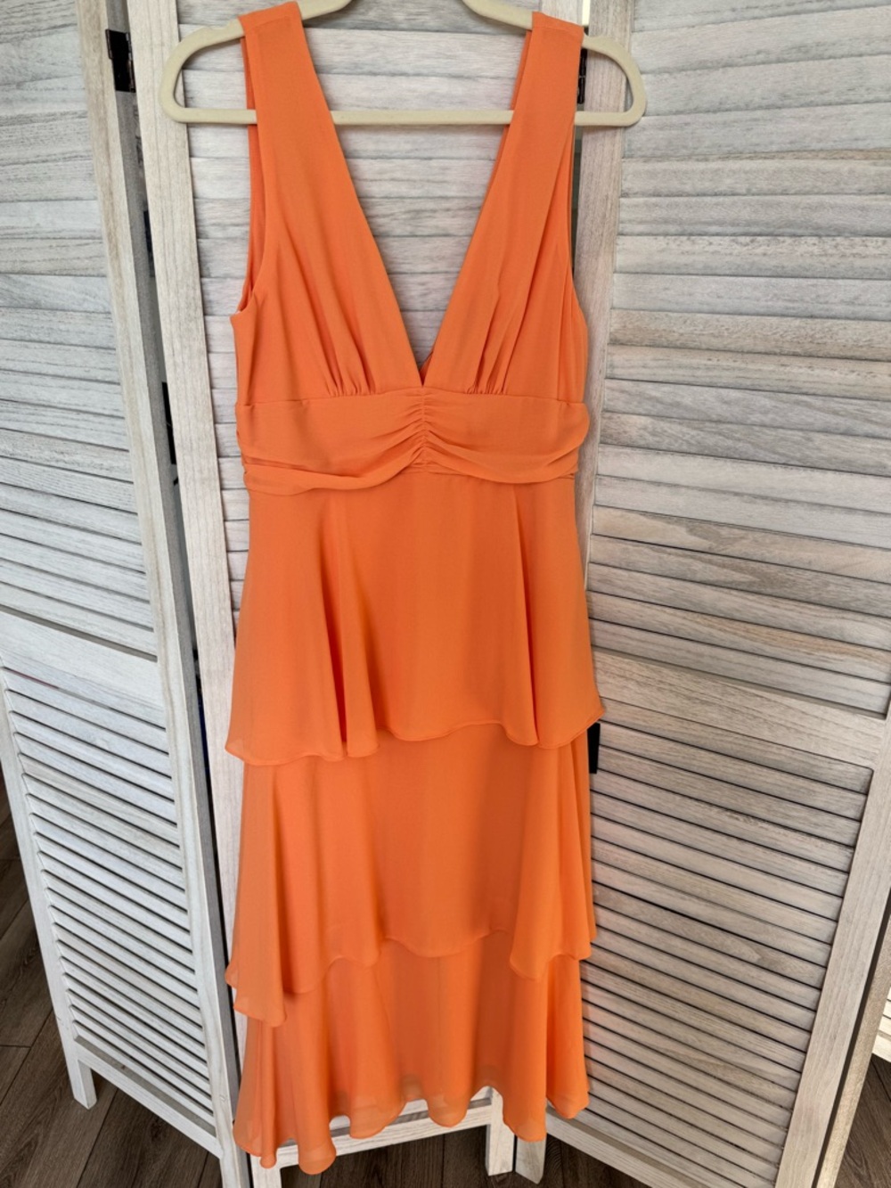 Lulu's Celebration Time Light Orange Tiered Midi Dress - Picture 7 of 7